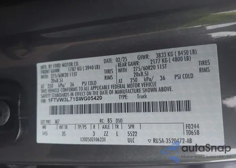 2025 Ford F-150 Lightning Flash z USA, uszkodzony, nr VIN 1FTVW3L71SWG05420